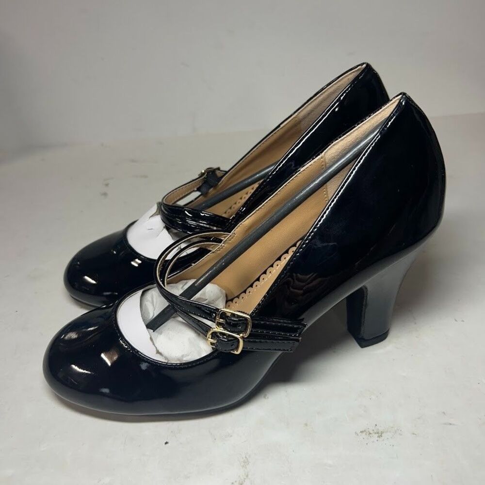 Journee Collection Womens 6.5 M Black Wendy Double Strap Pumps Heels NIB MS8